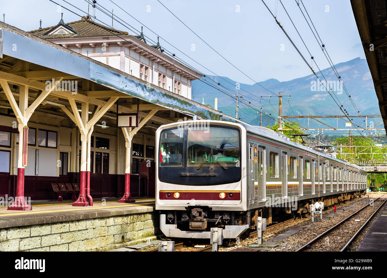 Local train at Nikko railway station - Japan Stock Photo