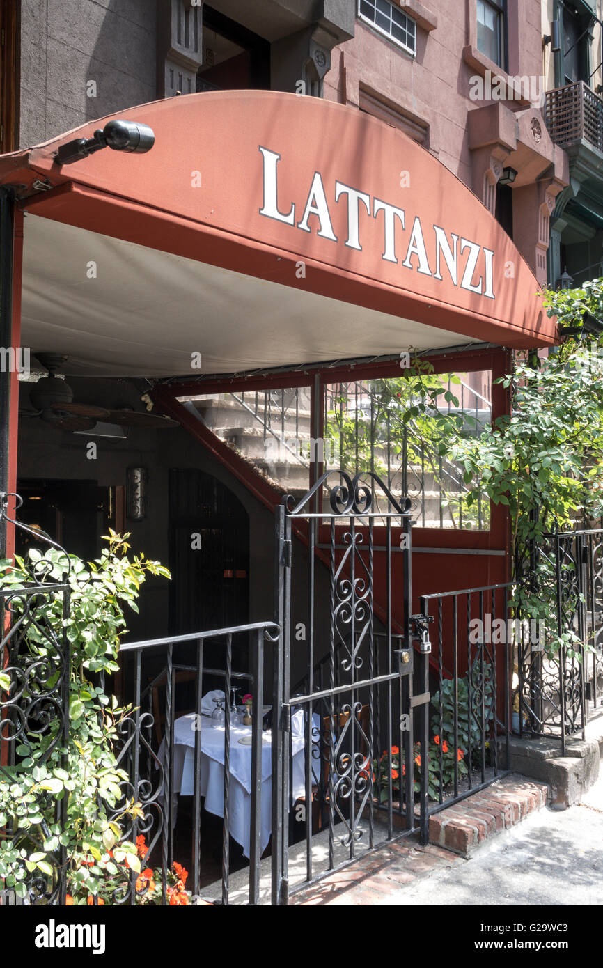 Restaurant Row in Times Square, Hell's Kitchen, NYC, USA Stock Photo
