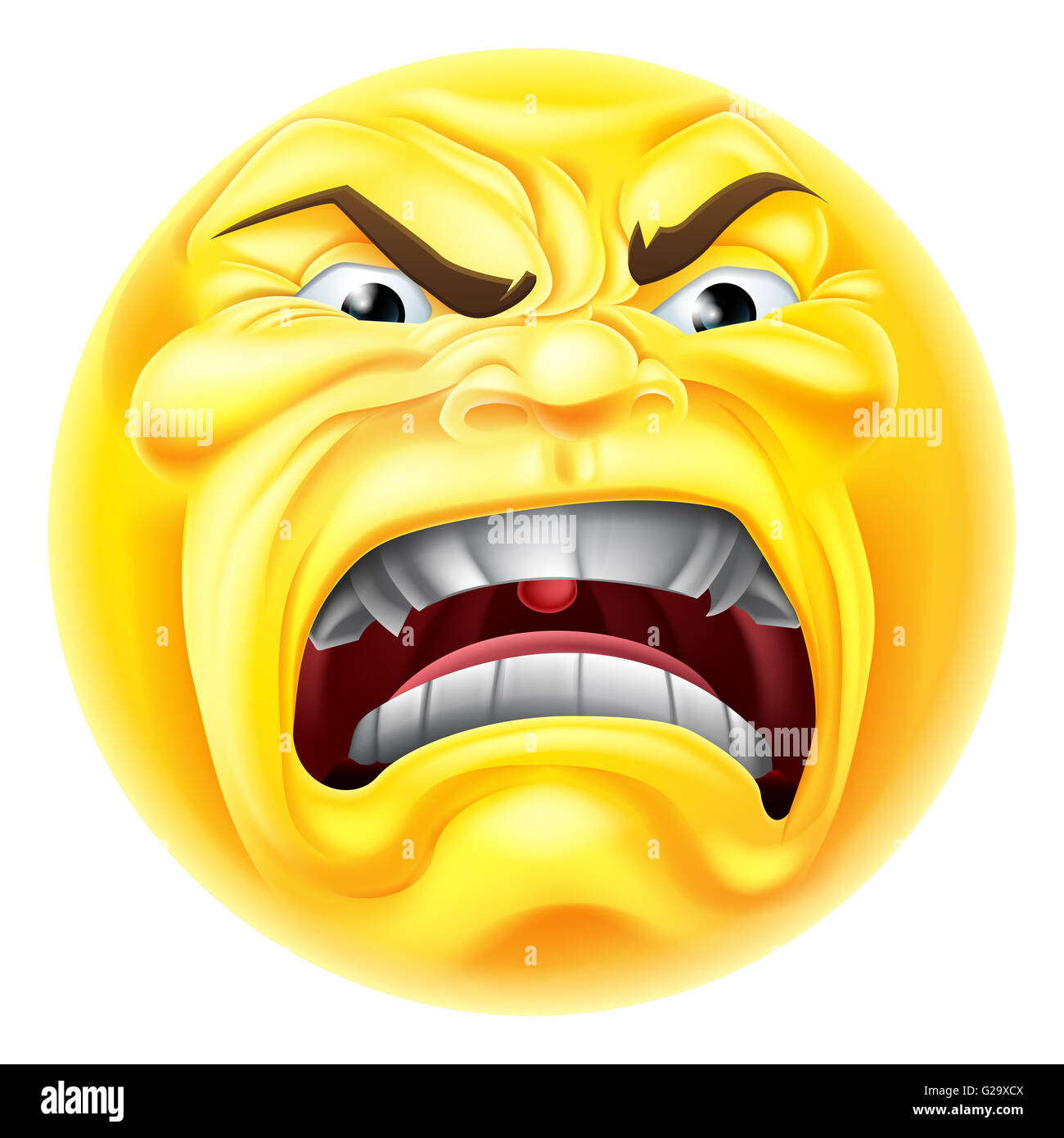 A cartoon emoji emoticon icon looking very angry or furious Stock Photo