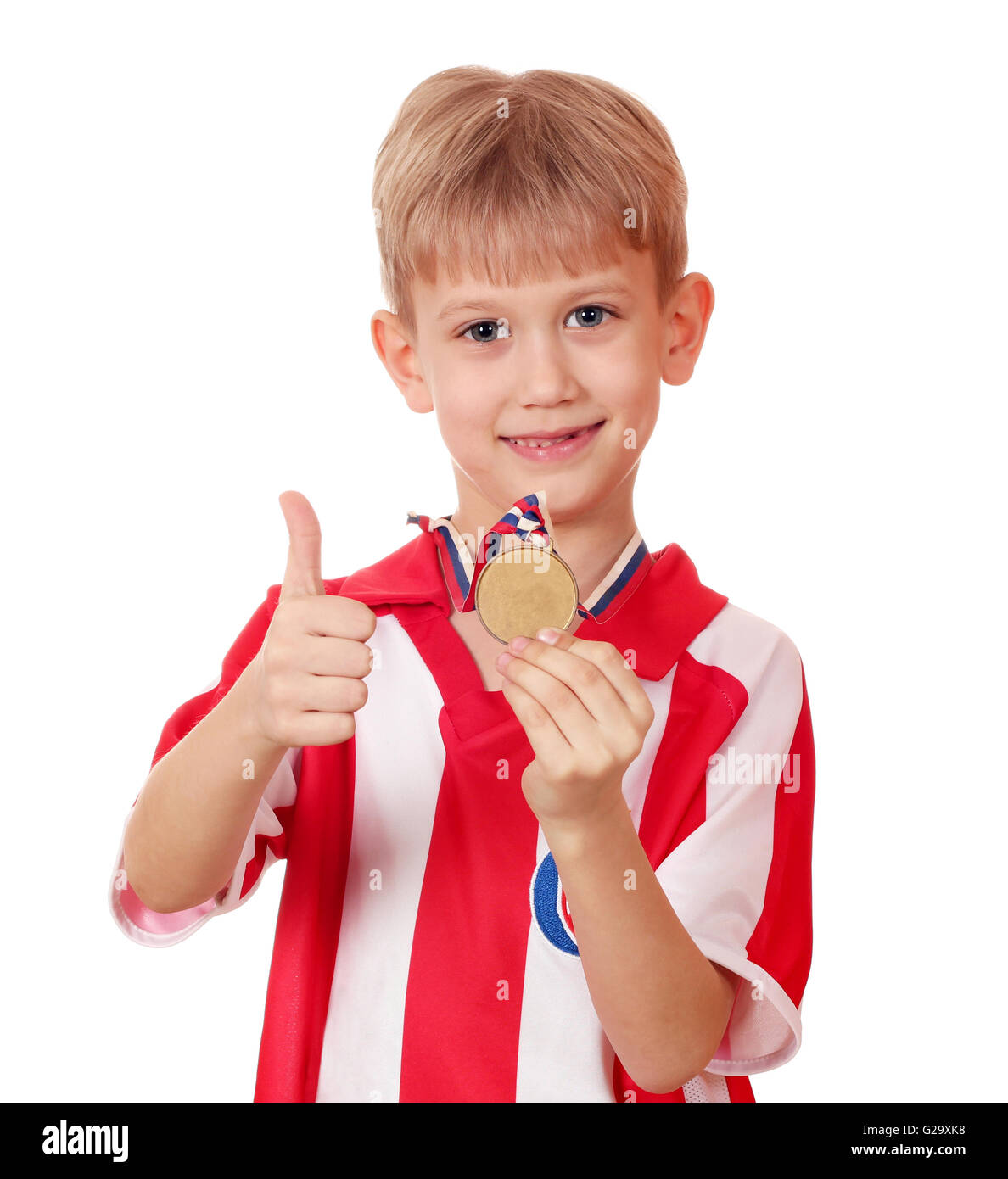 boy with gold medal winner Stock Photo