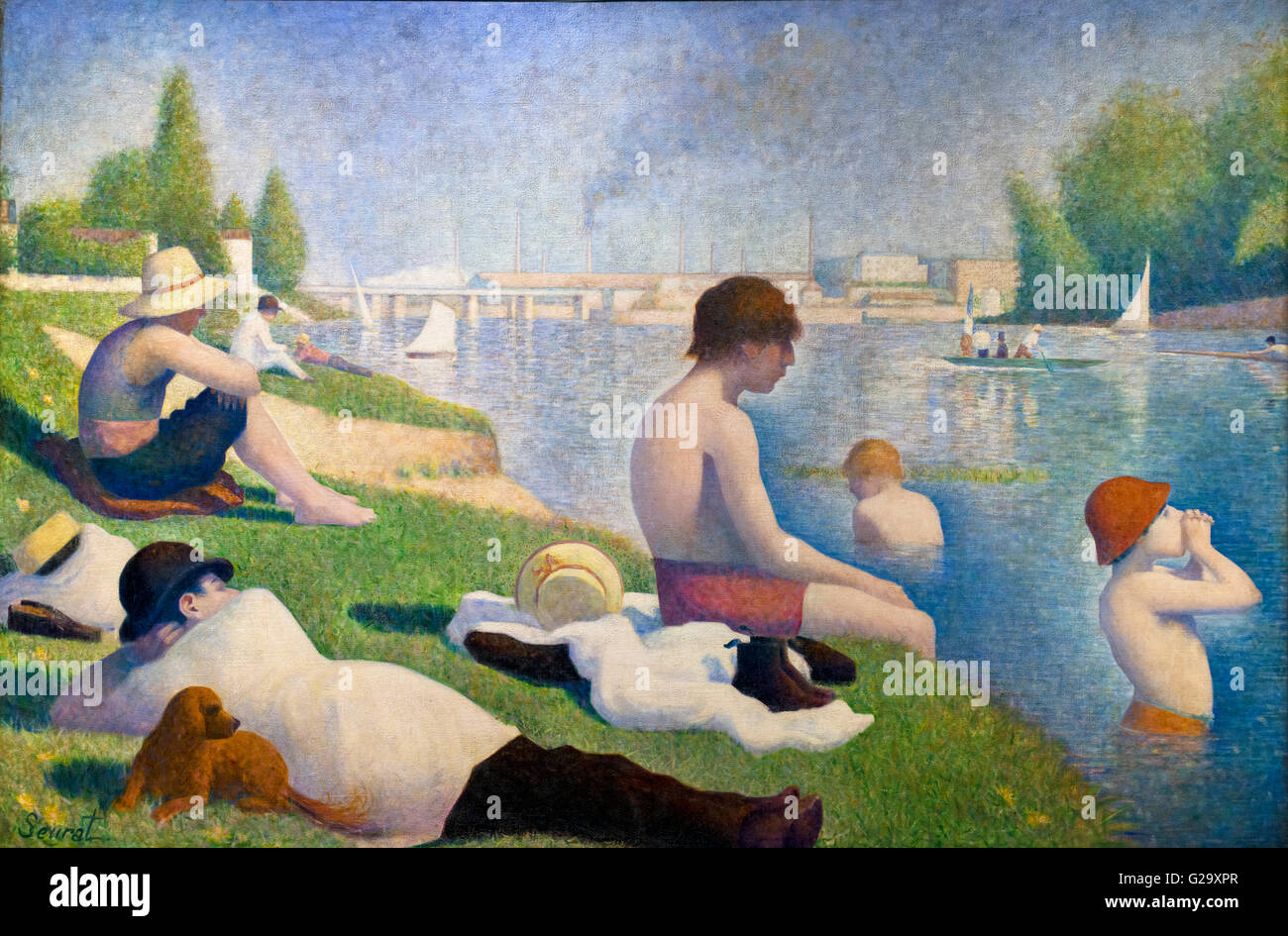 Bathers at Asnières by Georges Seurat, oil on canvas, 1884. Stock Photo