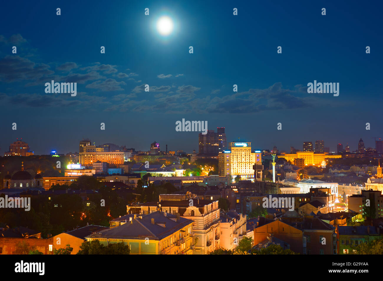 Skyline of Kiev with full moon in the sky. Ukraine Stock Photo Alamy