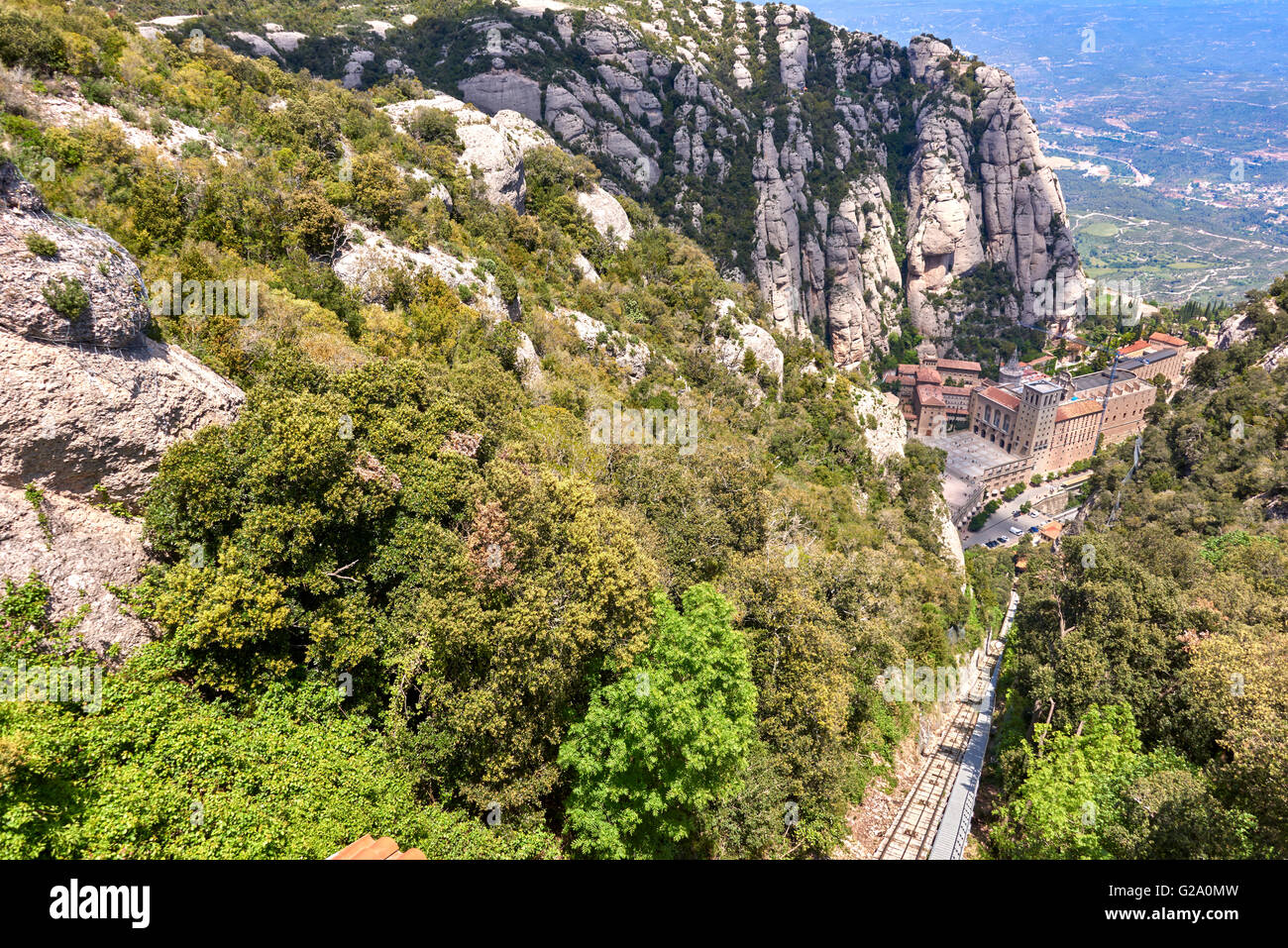 Montserrat is a multi-peaked mountain located near the city of Barcelona, in Catalonia, Spain Stock Photo