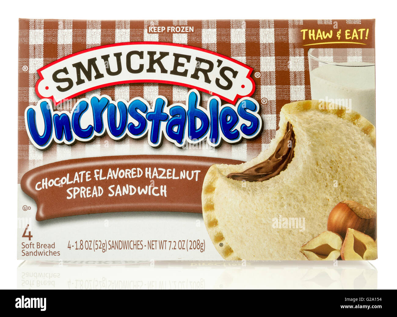 Winneconne, WI - 26 May 2016:  Box of Smucker's uncrustables on an isolated background Stock Photo