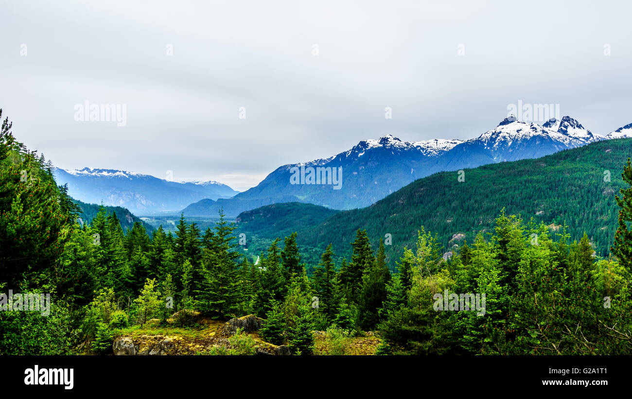 Serratus Mountain and Mount Tantalus Viewed from Highway 99 near the town of Squamish British Columbia Stock Photo