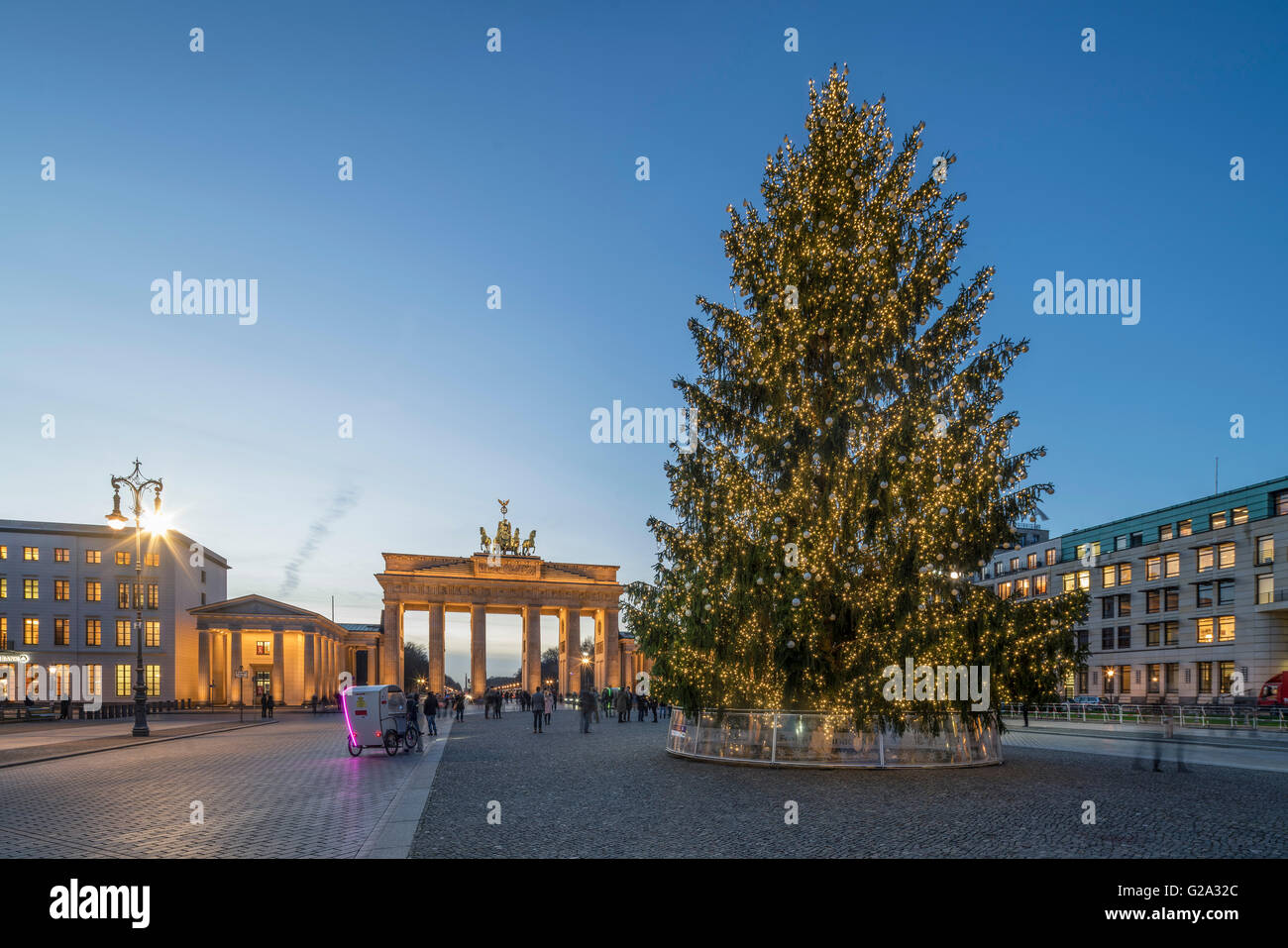 Christmas Tree, Pariser Platz , Brandenburg Gate, Berlin Germany, Brandenburger Tor Stock Photo