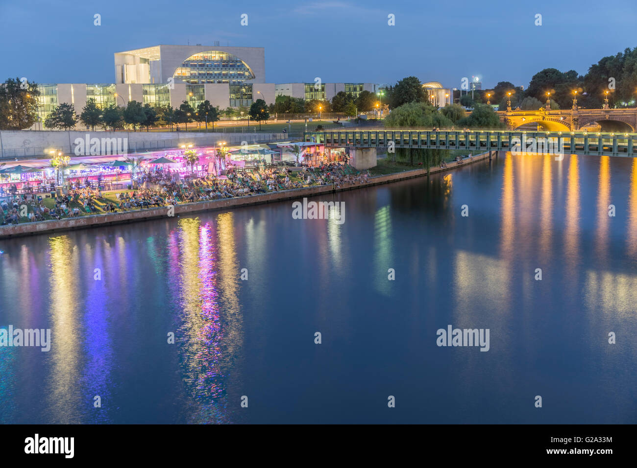Berlin, Germany, river, Spree, capital  beach cafe, new federal chancellery, Stock Photo
