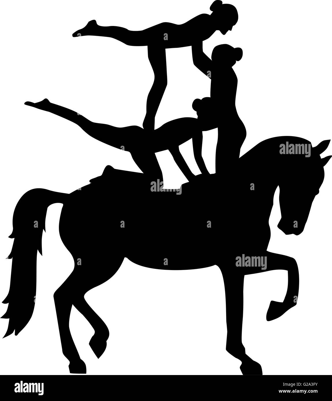 Horse Vaulting of three women Stock Vector