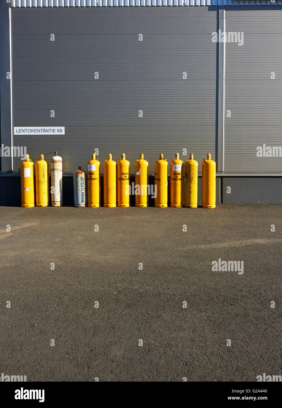 yellow gas cylinders Stock Photo