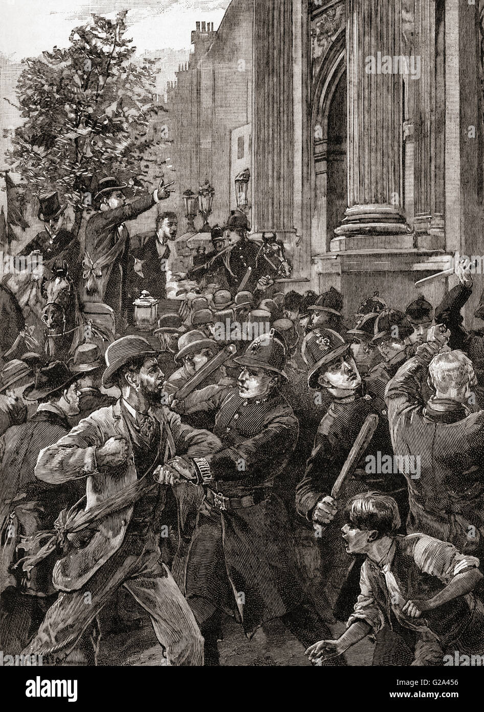 The Reform Leaguers in the Hyde Park demonstration of 1866. The Reform League was established in 1865 to press for manhood suffrage and the ballot in Great Britain. Stock Photo