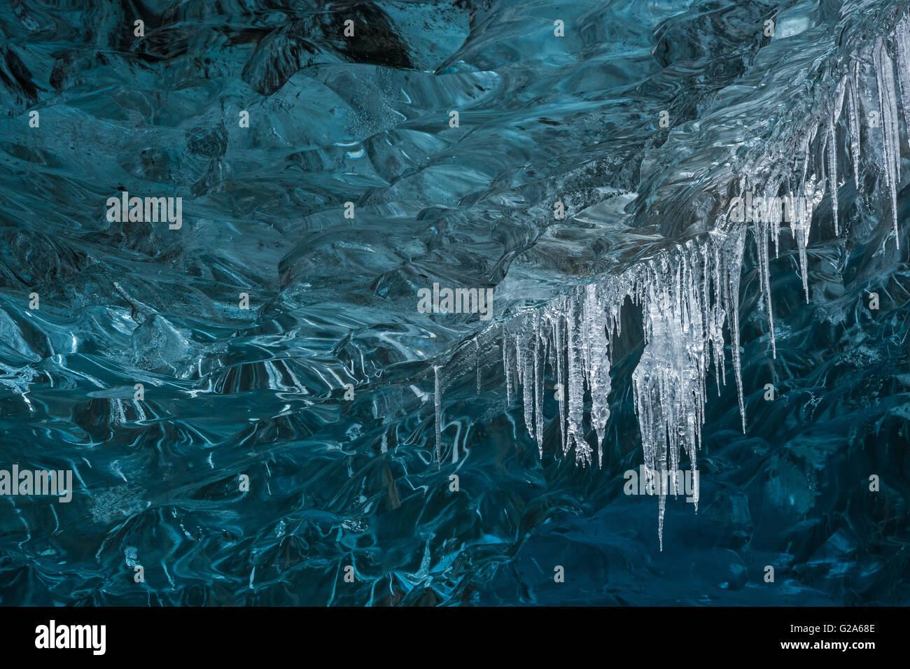 Glacial ice, ice, ice cave under the Vatnajökull, Southern Region, Iceland Stock Photo