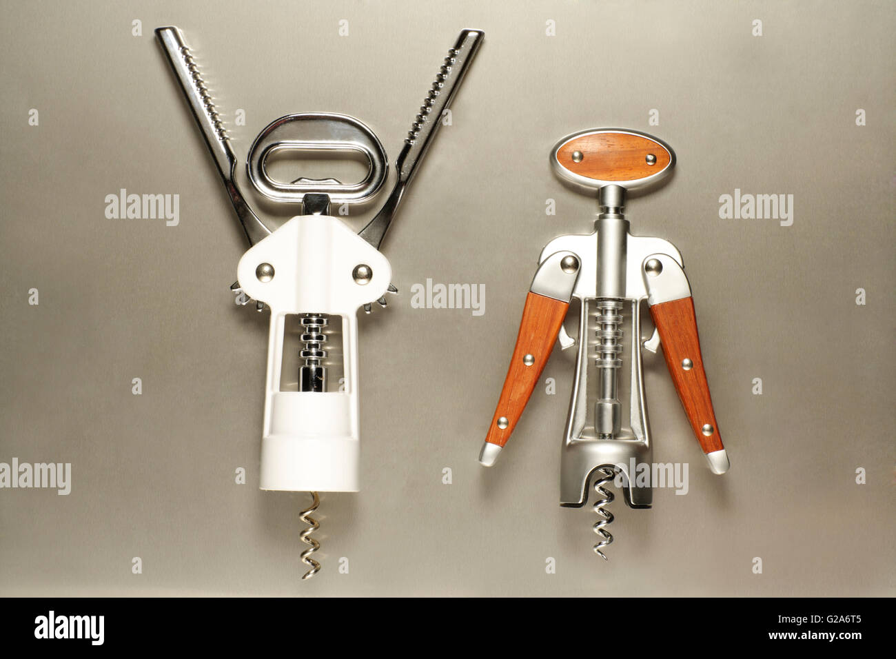 Two corkscrews, symbolic image, representing a man and a woman Stock Photo