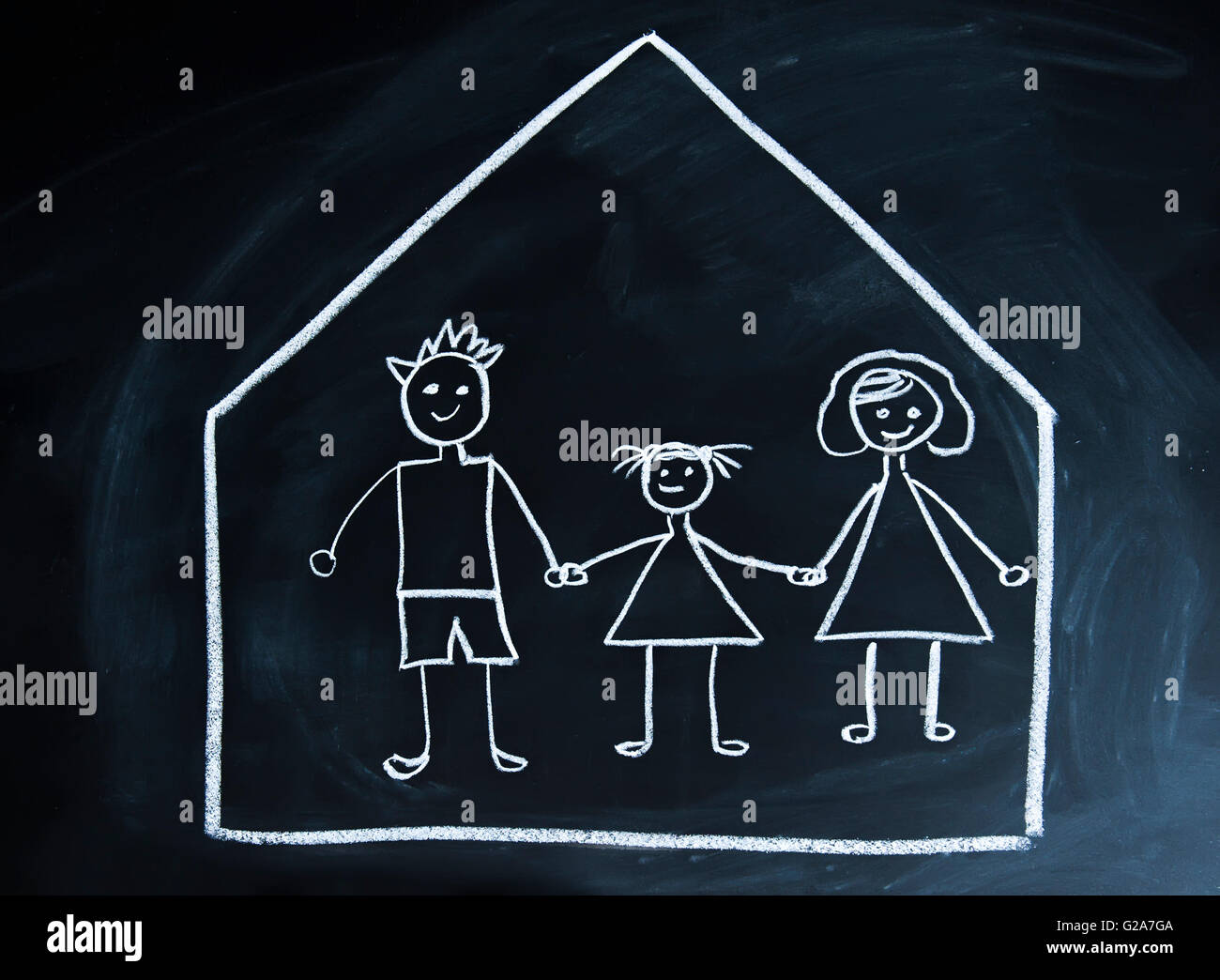Happy happy family drawn on a blackboard Stock Photo