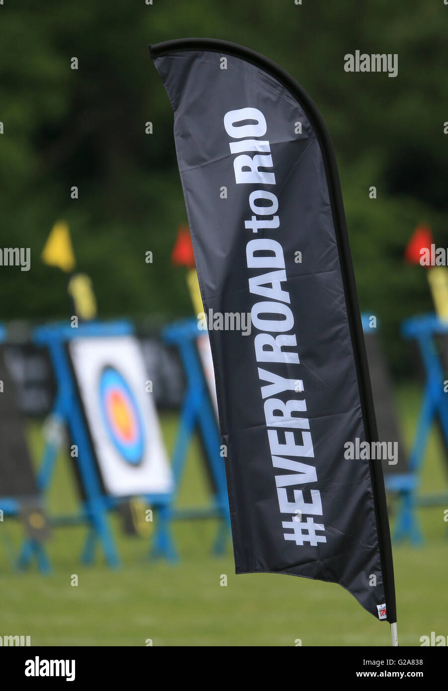 TeamGB branding during the European Archery Championships 2016 qualifying, at Nottingham University Campus. PRESS ASSOCIATION Photo. Picture date: Thursday May 26, 2016. See PA story ARCHERY Nottingham. Photo credit should read: Tim Goode/PA Wire. EDITORIAL USE ONLY, NO COMMERCIAL USE WITHOUT PRIOR PERMISSION, PLEASE CONTACT PA IMAGES FOR FURTHER INFO: Tel: +44 (0) 115 8447447. Stock Photo