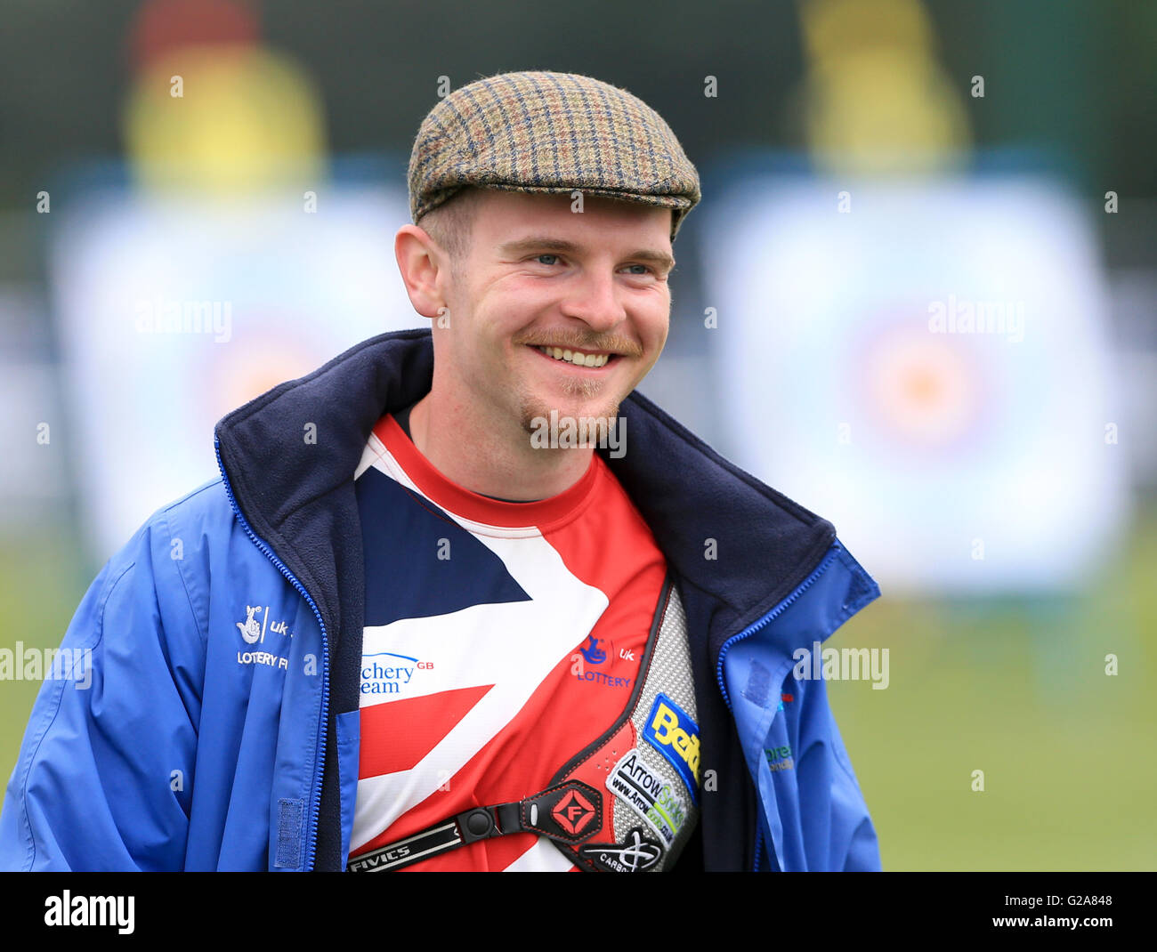 Great Britain's Patrick Huston during the European Archery Championships 2016 qualifying, at Nottingham University Campus. Stock Photo