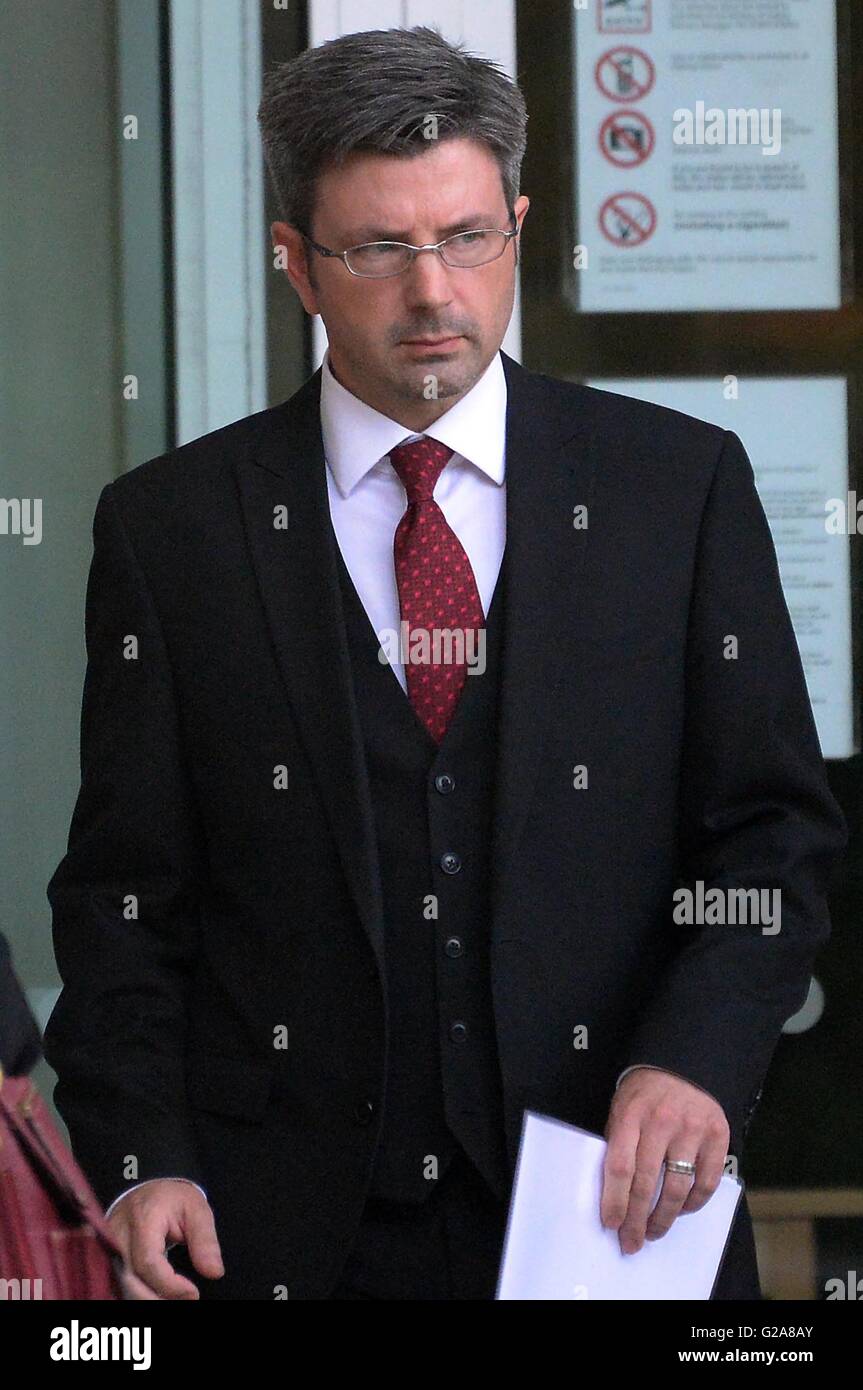 Jaguar Land Rover manager Andrew Nay, 39, who left two young sisters paralysed after smashing his company 4x4 into their father's car during a road rage chase, outside Northampton Crown Court where he admitted four counts of causing serious injury by dangerous driving but denied chasing a Mazda before hitting the victims' Vauxhall Signum, which left two young sisters paralysed. Stock Photo