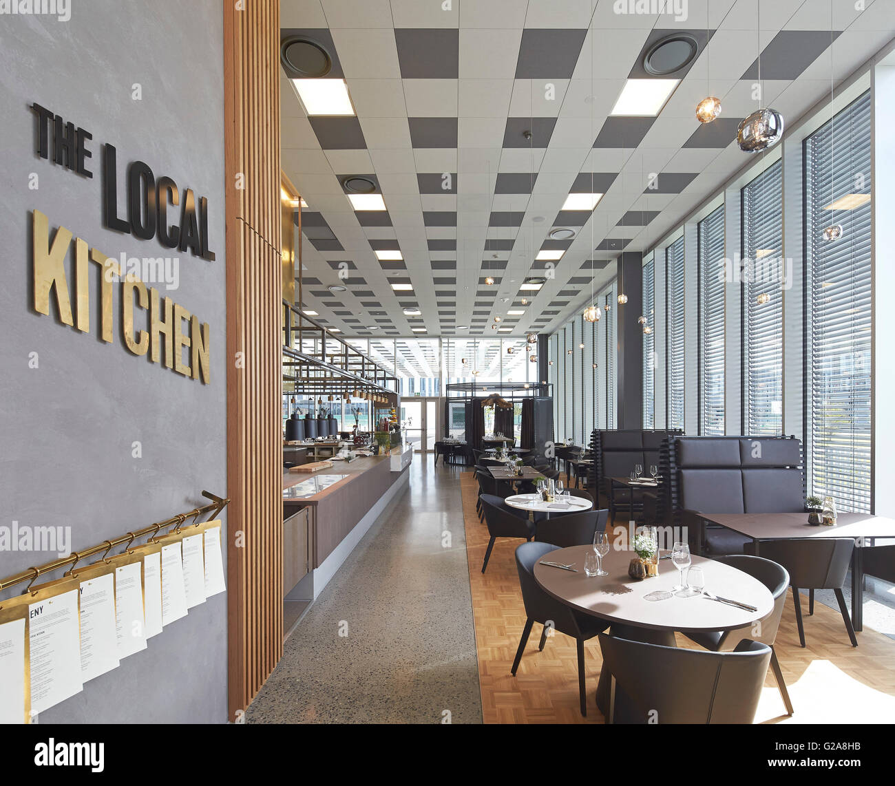 Entrance to ground floor restaurant. Fornebuporten, Oslo, Norway