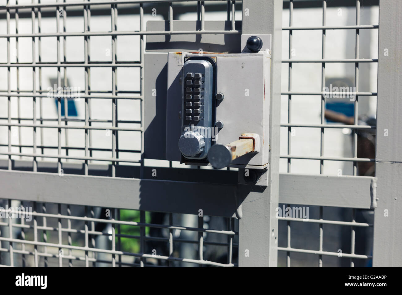 Close up on a keypad lock on a bicycle shed Stock Photo Alamy