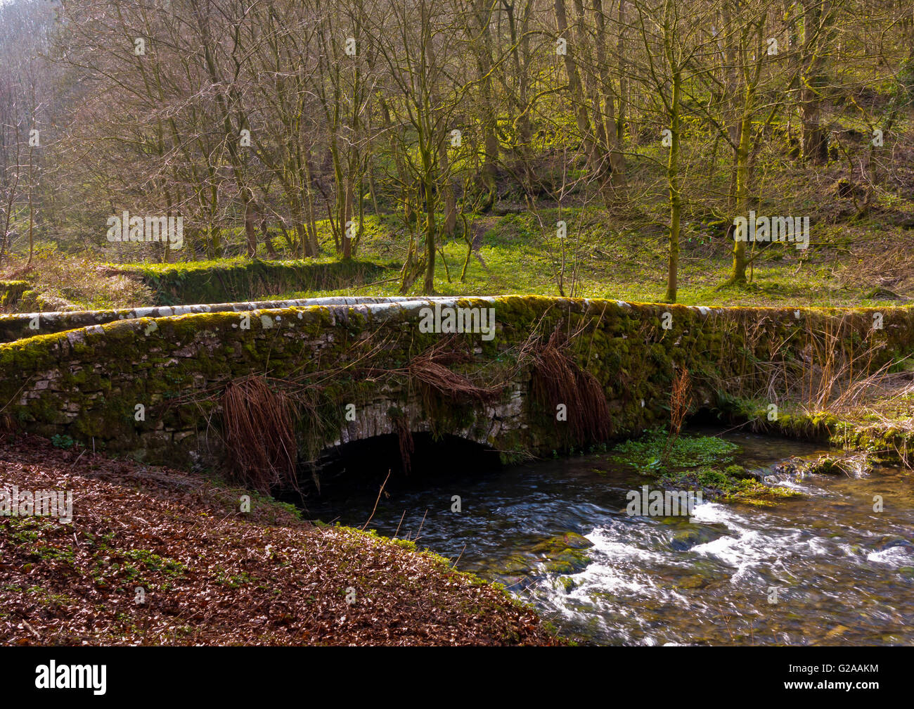 Stone bridge over River Bradford at Youlgreave or Youlgrave in the Peak District National Park Derbyshire Dales England UK Stock Photo