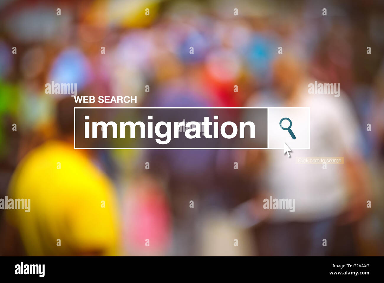 Immigration in internet browser search box, conceptual image Stock Photo