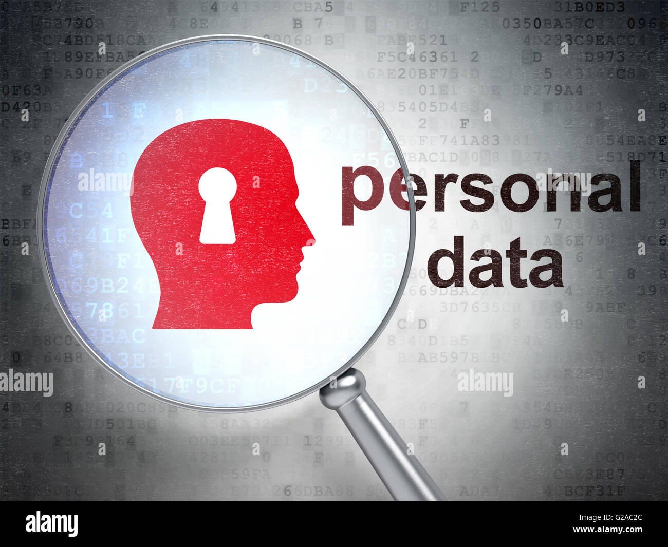 Data concept: Head With Keyhole and Personal Data with optical glass ...