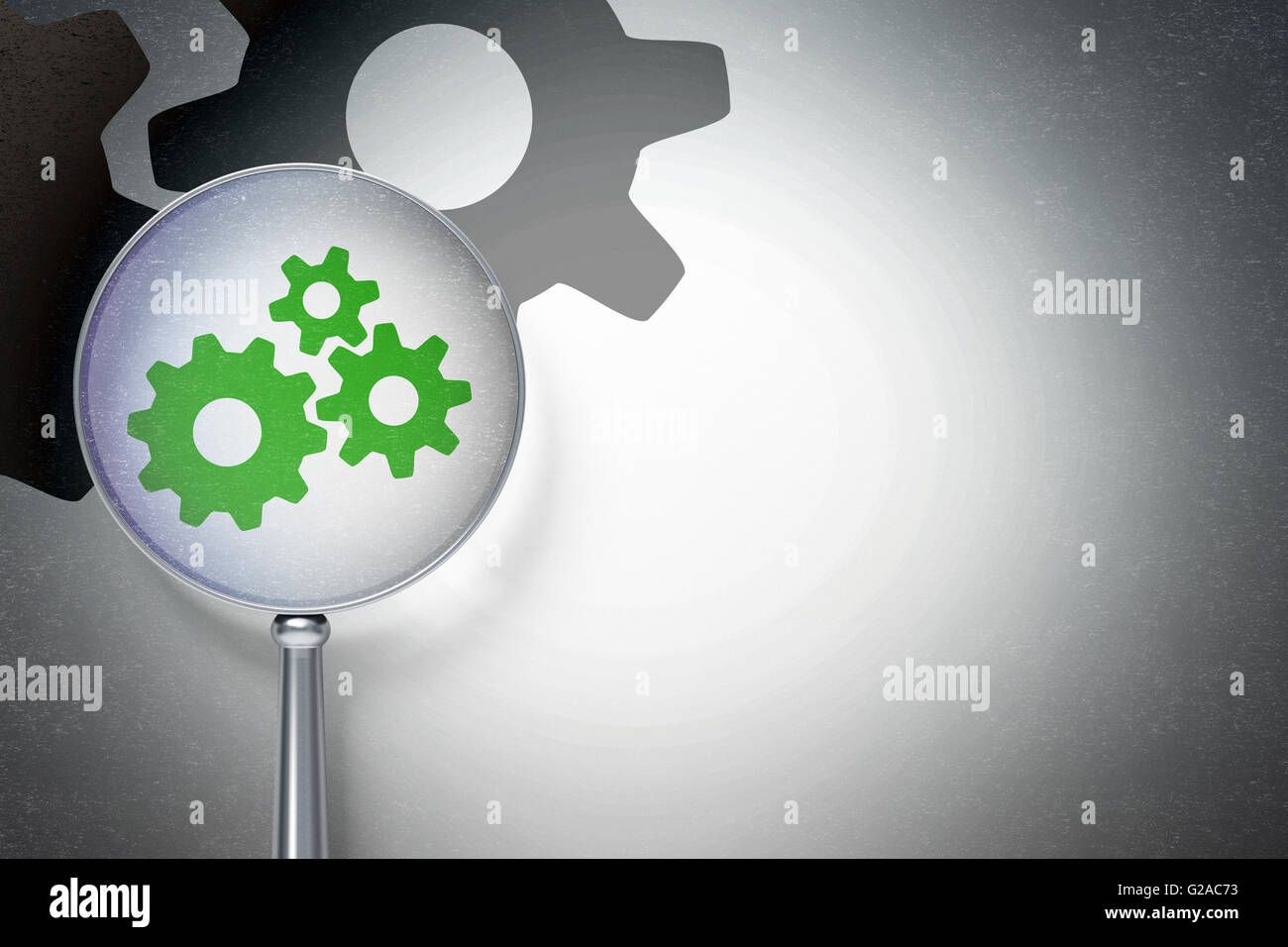 Web design concept: Gears with optical glass on digital background ...