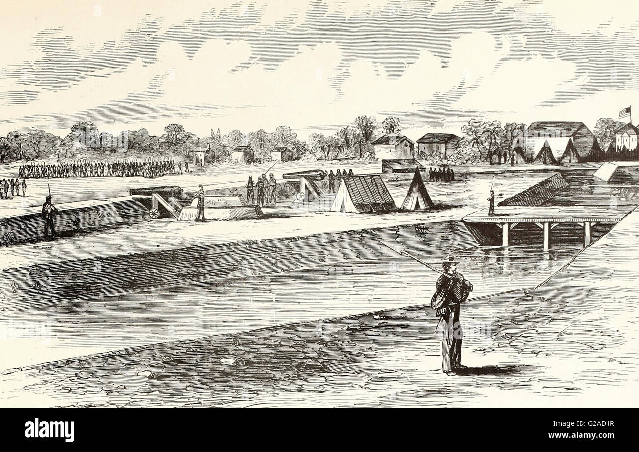 View from the Interior of Fort Walker, Hilton Head, South Carolina, Looking inland, showing the defenses from the land side. USA Civil War Stock Photo