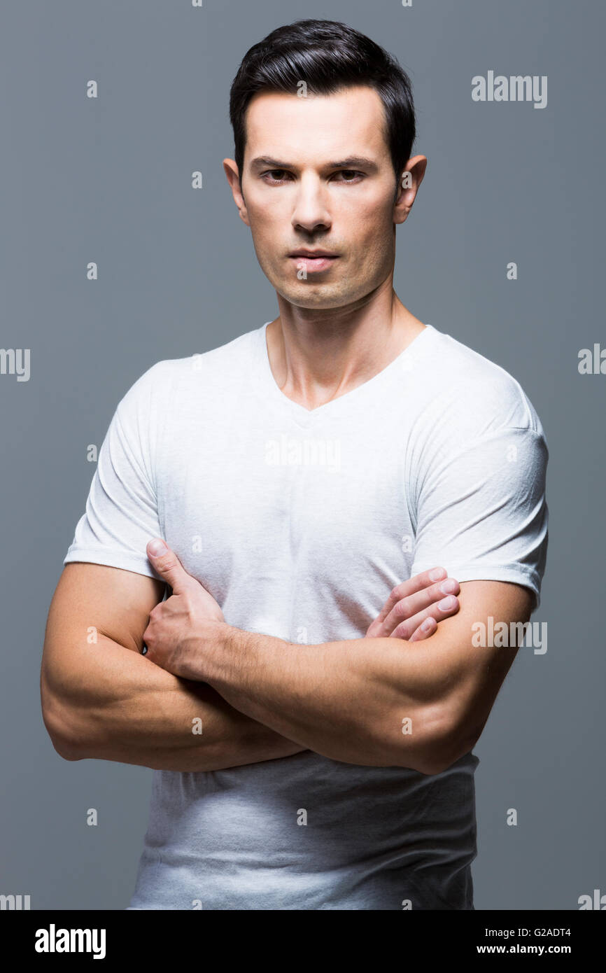Portrait of man in white t-shirt Stock Photo