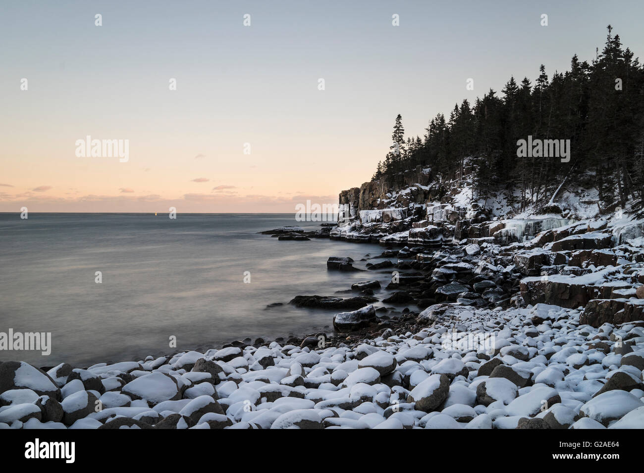 Otter Cliffs in Acadia National Park in winter Stock Photo