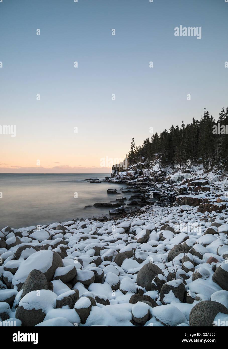 Otter Cliffs in Acadia National Park in winter Stock Photo
