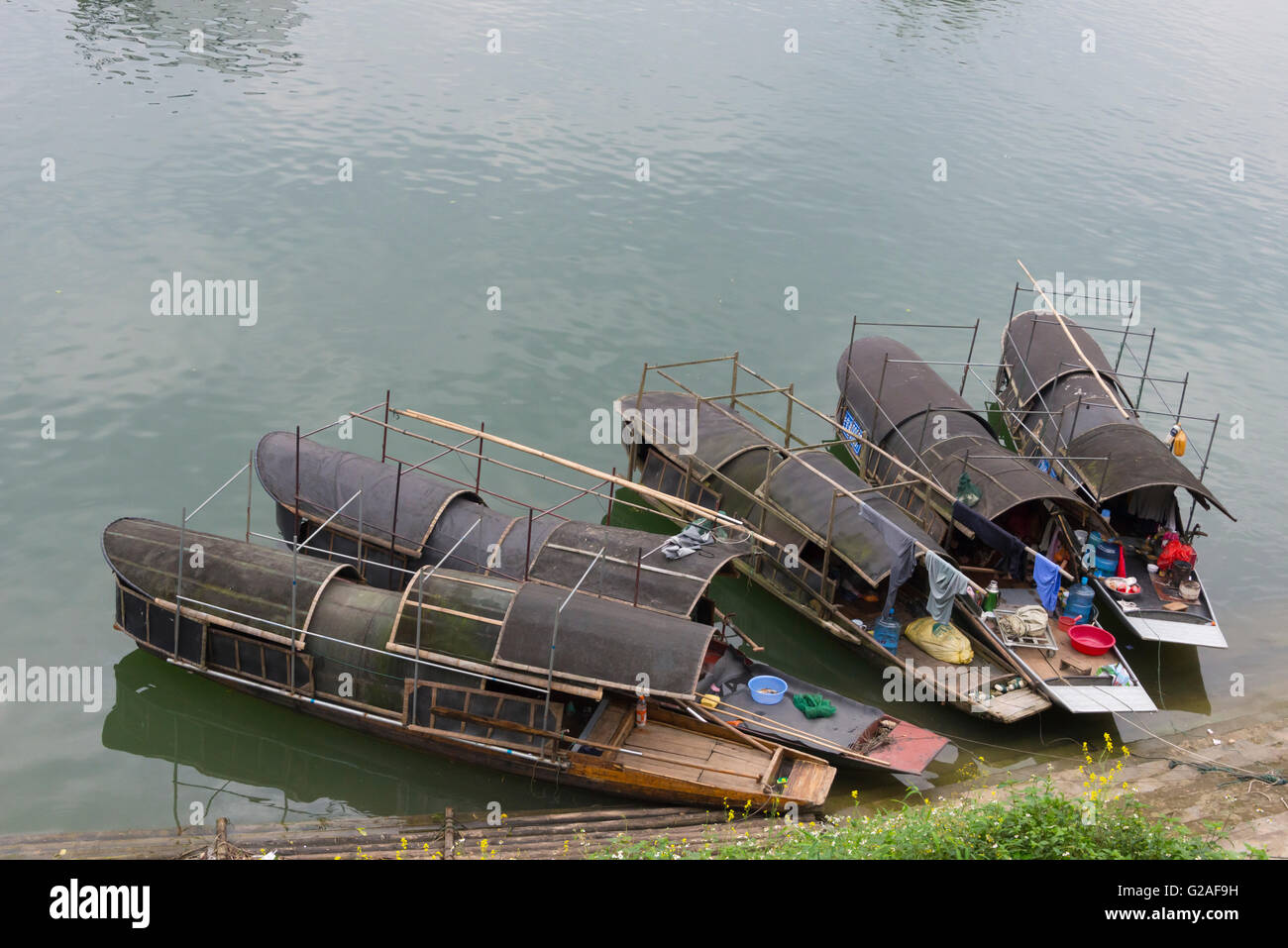 Boats on Longjiang river, Guangxi Province, China Stock Photo