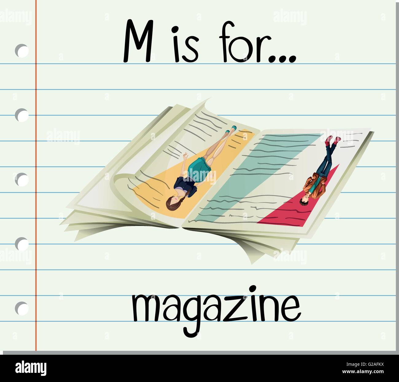 Flashcard letter M is for magazine illustration Stock Vector