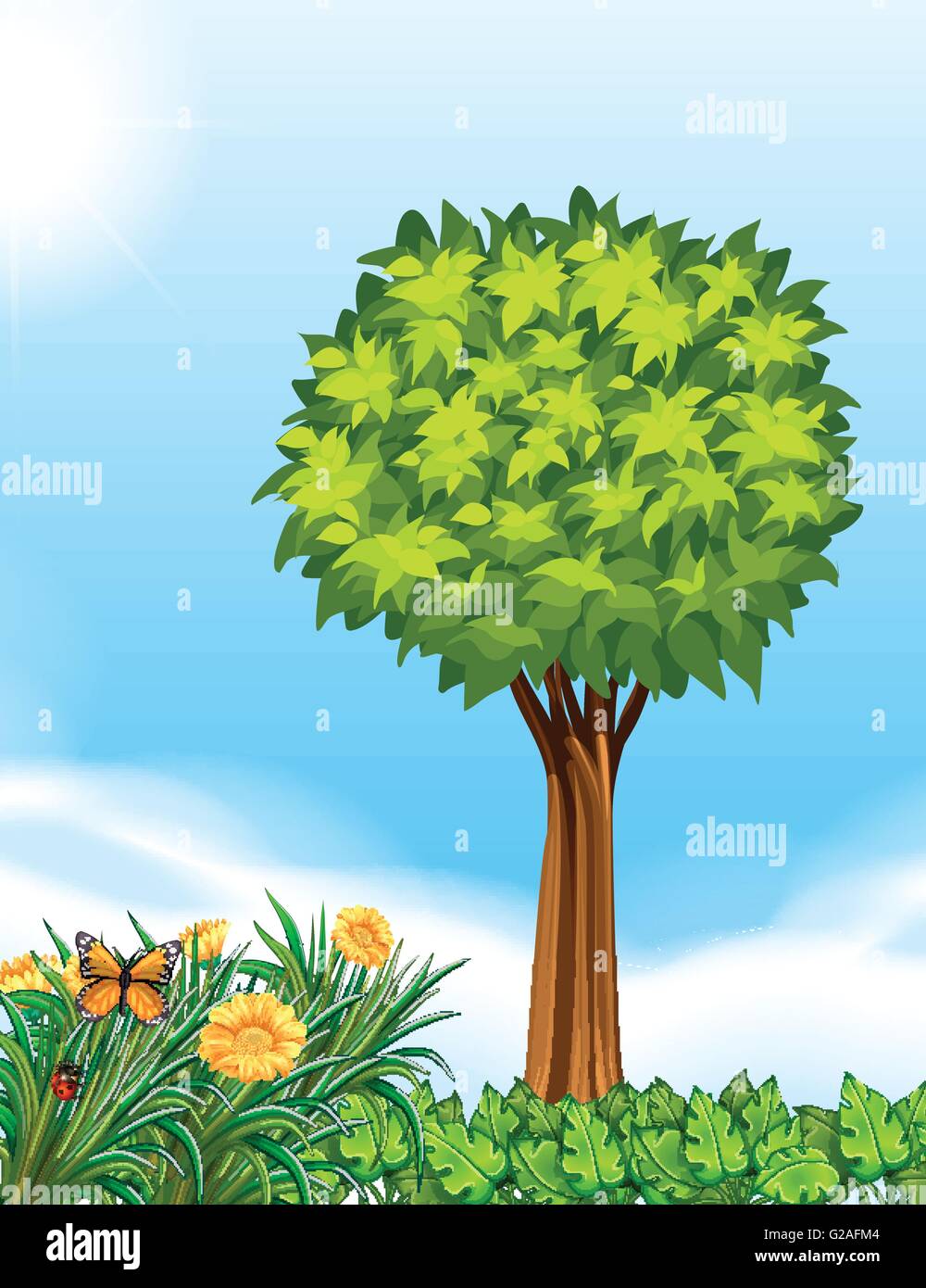 Scene with tree in garden illustration Stock Vector Image & Art - Alamy