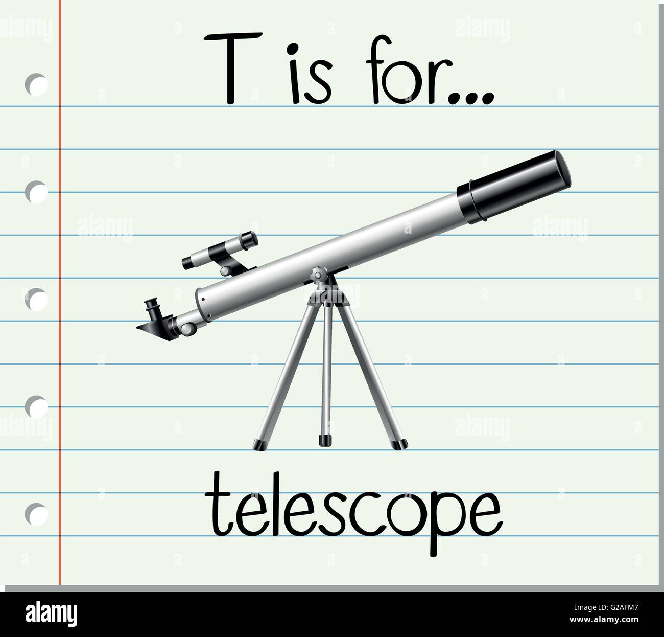 Flashcard letter T is for telescope illustration Stock Vector