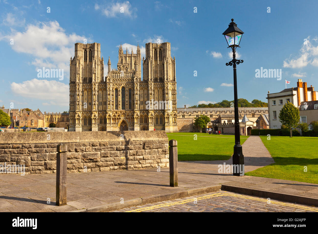 The magnificent west face of the Cathedral in Wells, Somerset, England, UK Stock Photo
