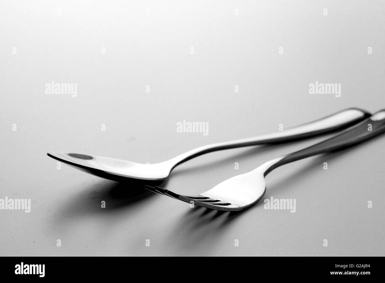 black and white of fork and spoon Stock Photo