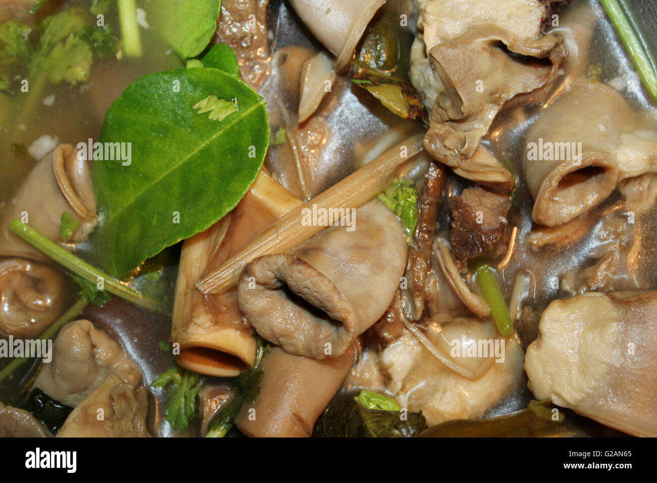 Thai Dish of Pig's Intestine Soup Stock Photo