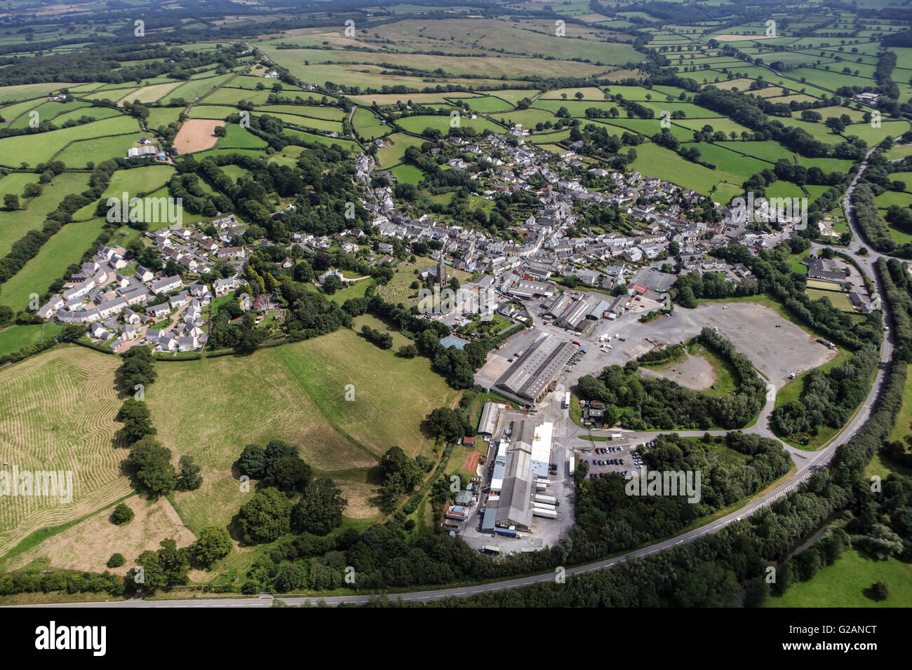 An aerial view of the Devon market town of Hatherleigh Stock Photo