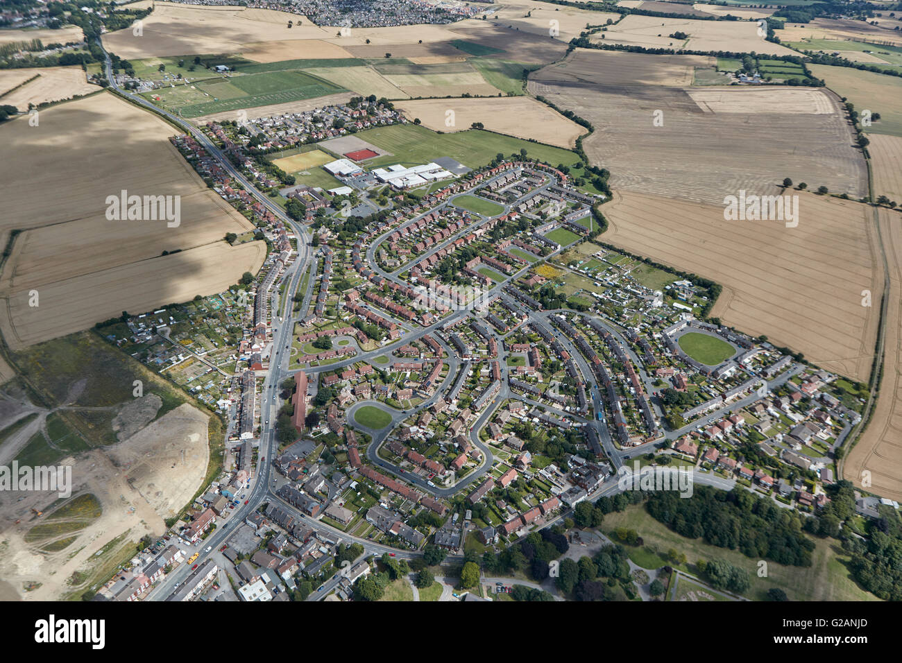 An aerial view of the West Yorkshire town of Featherstone and surrounding countryside Stock