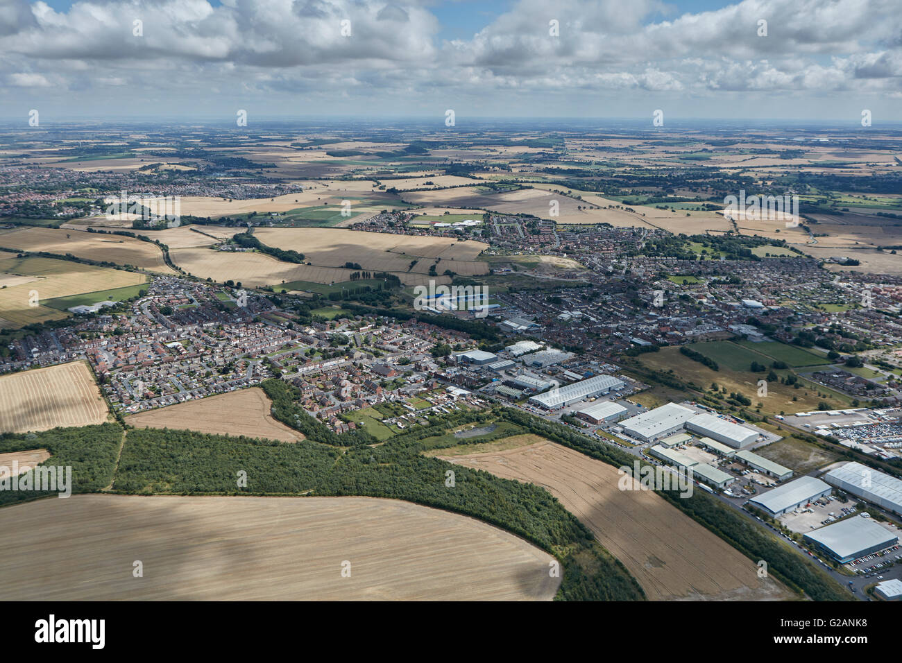 An aerial view of the West Yorkshire town of Featherstone and surrounding countryside Stock Photo