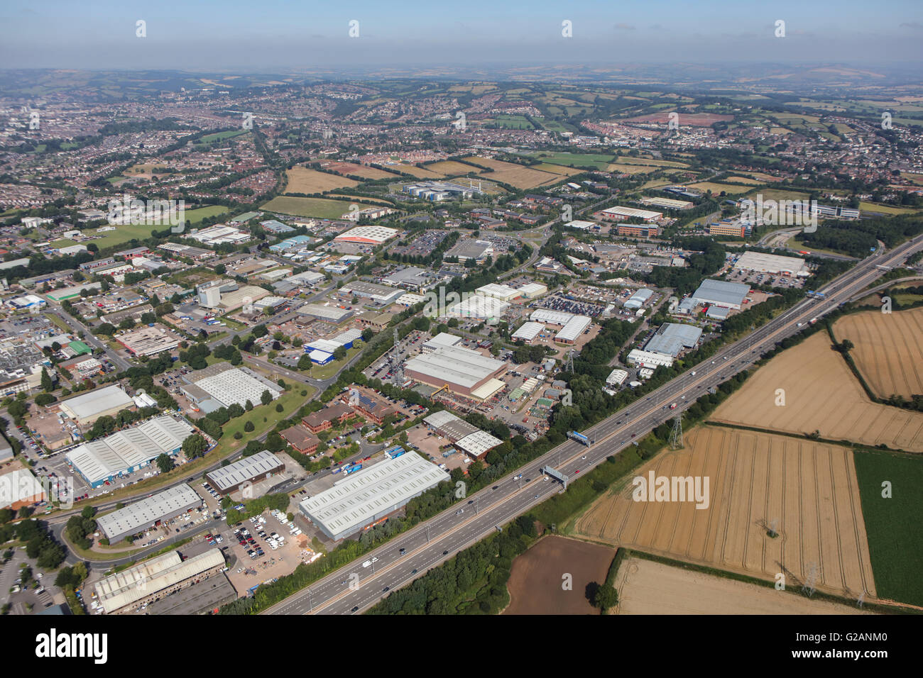 An aerial view of the Sowton Industrial Estate in Exeter, Devon Stock
