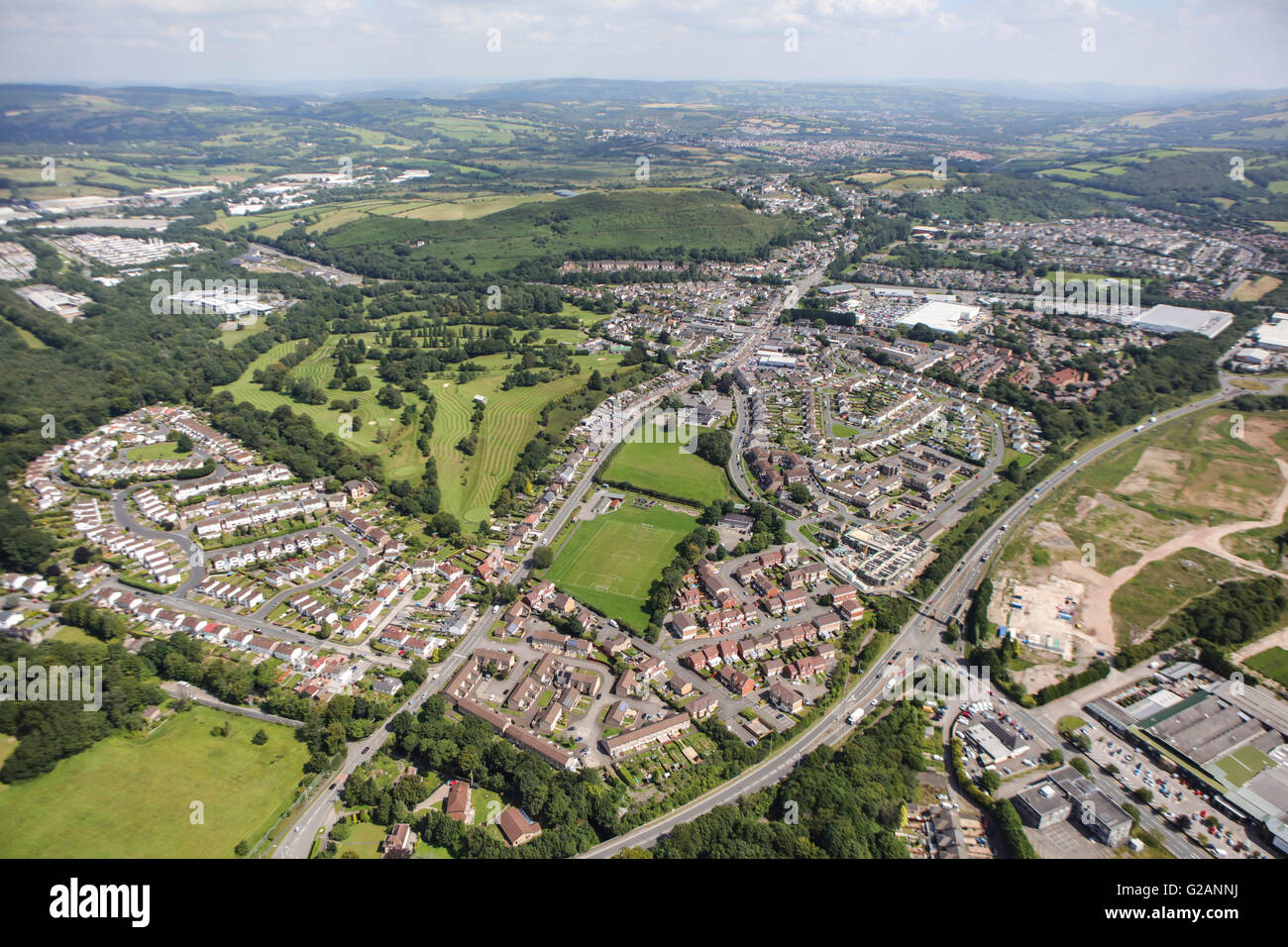 An aerial view of the South Wales town of Llantrisant Stock Photo