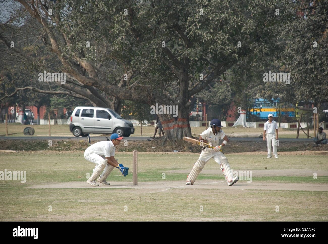 Cricket playing in Maidan area, near Eden Gardens stadium, Kolkata