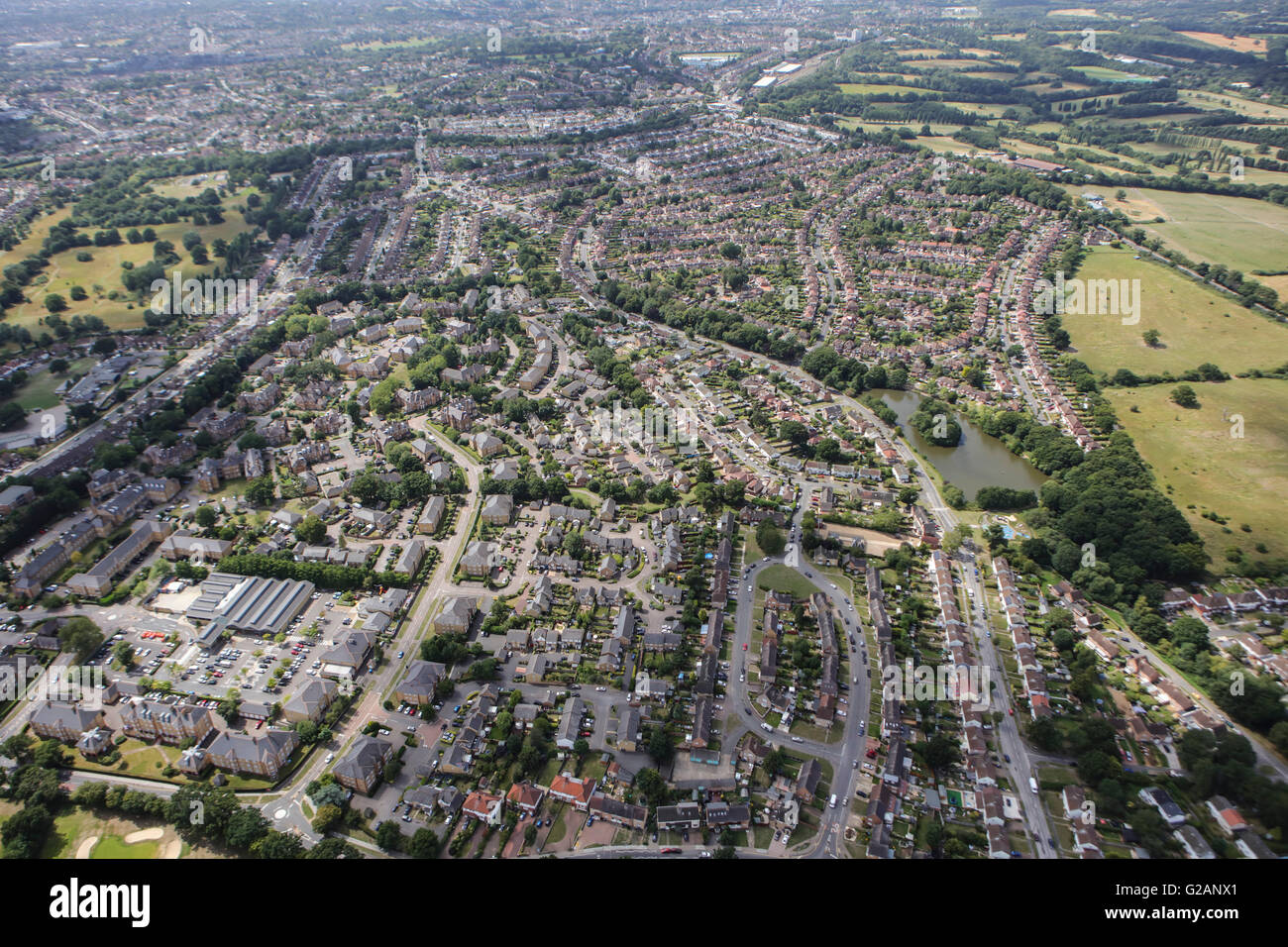 An aerial view of the North London district of Oakwood Stock Photo
