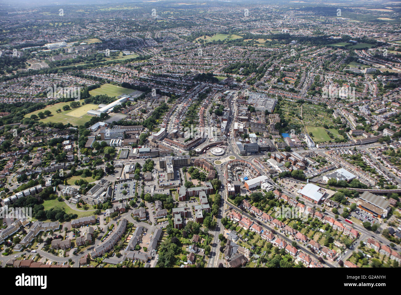 An aerial view of Southgate, a suburban area of North London Stock Photo