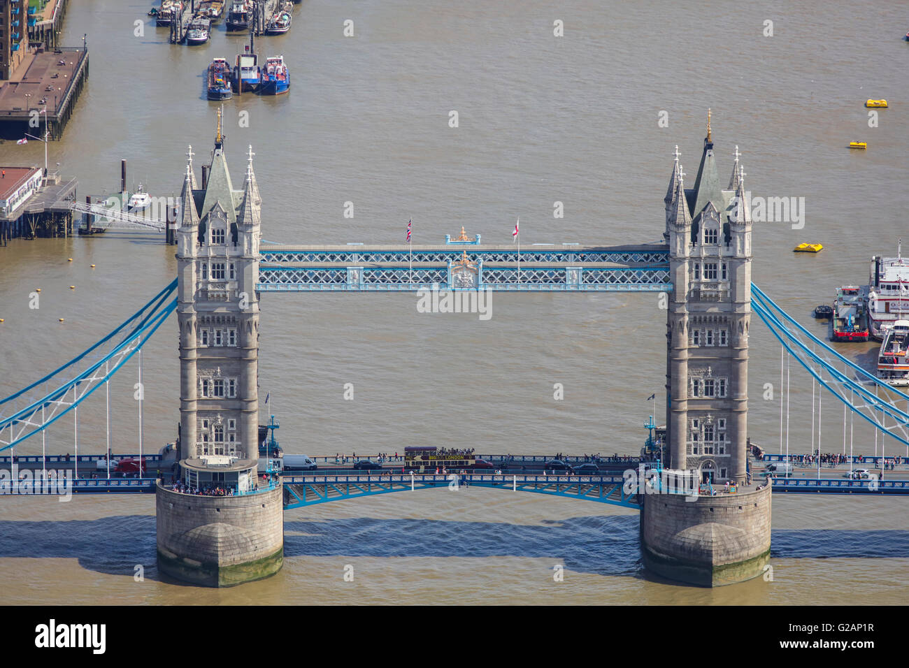 An aerial view of the iconic Tower Bridge Stock Photo