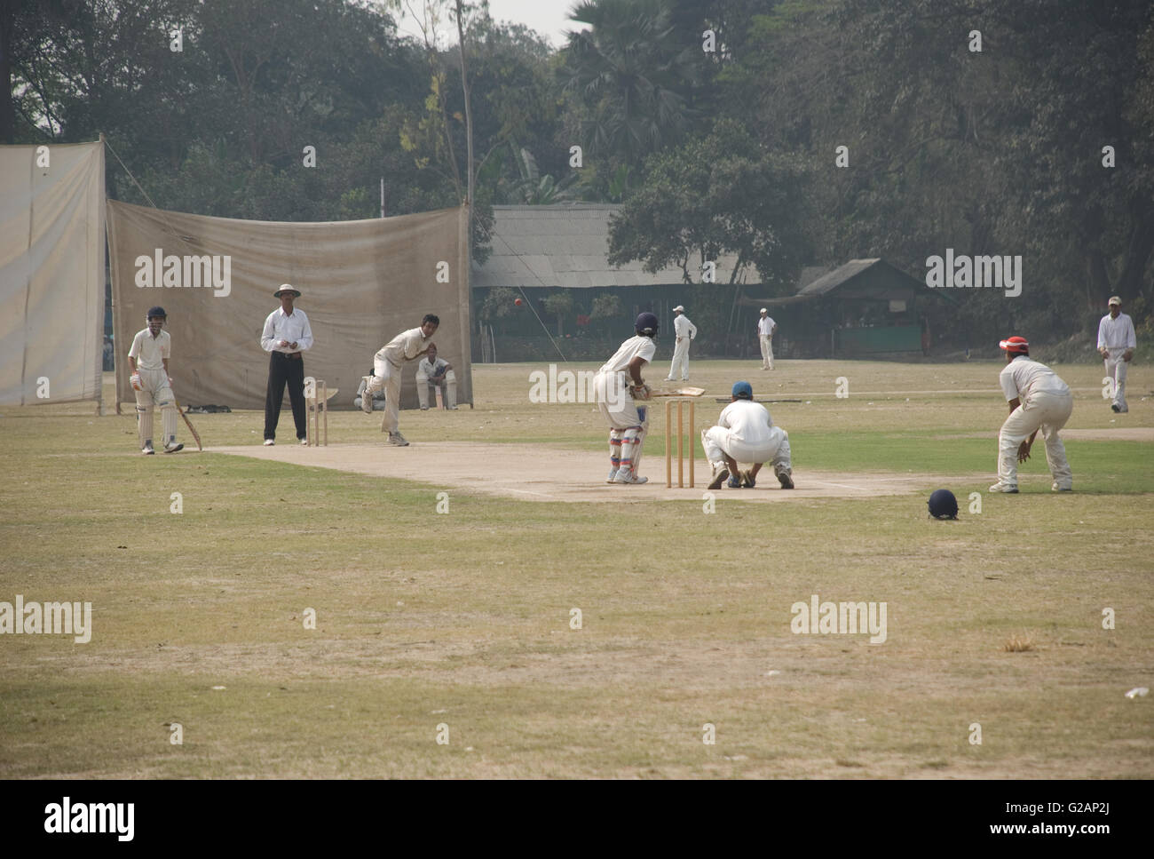 Cricket playing in Maidan area, near Eden Gardens stadium, Kolkata