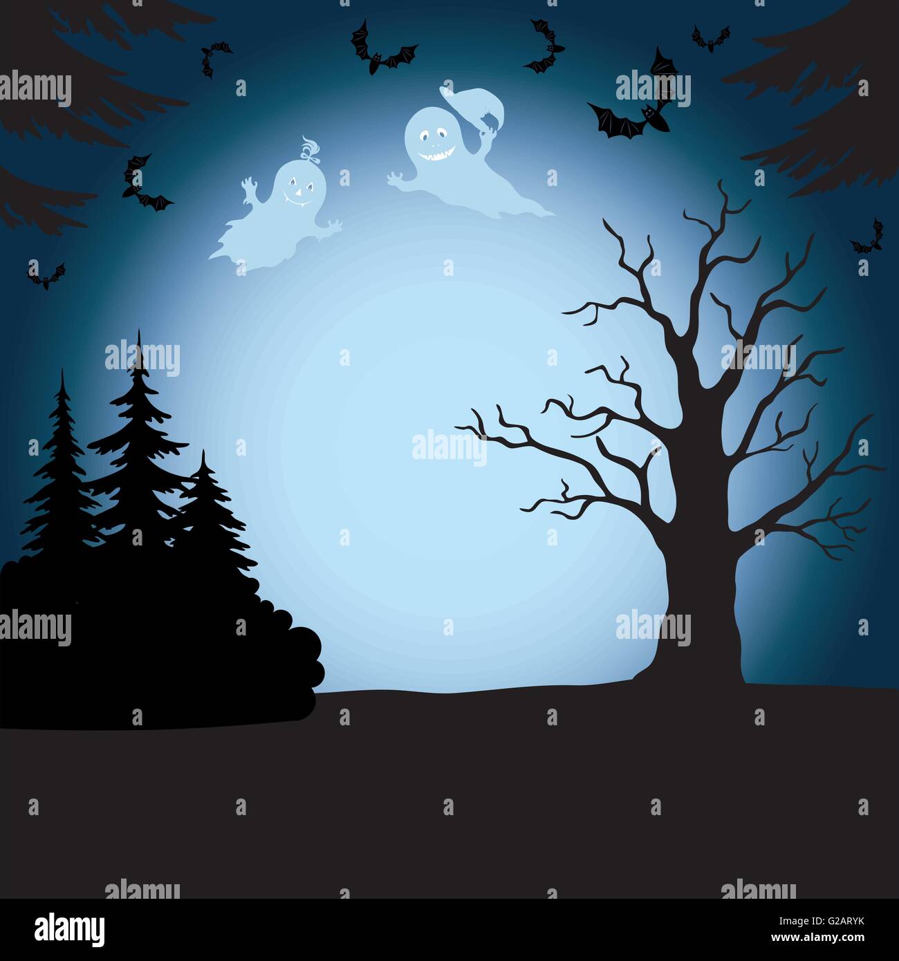 Halloween landscape with ghosts Stock Vector Image & Art - Alamy