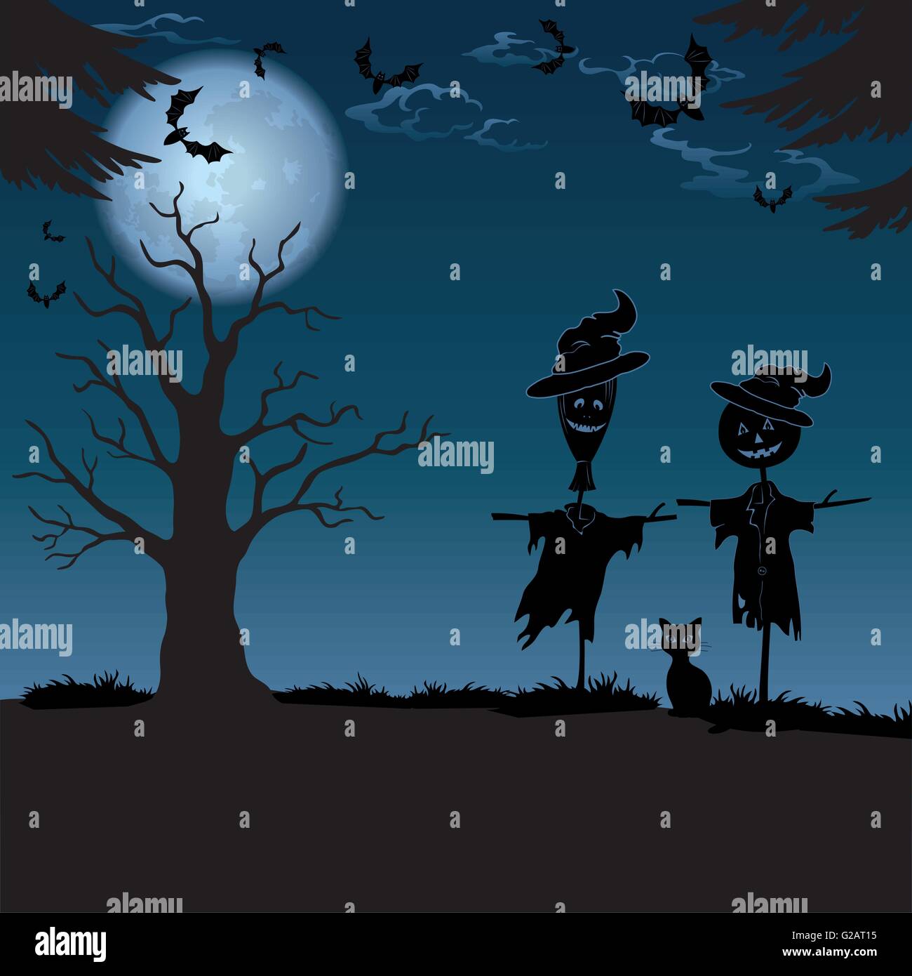 Halloween landscape, with scarecrows Stock Vector Image & Art - Alamy
