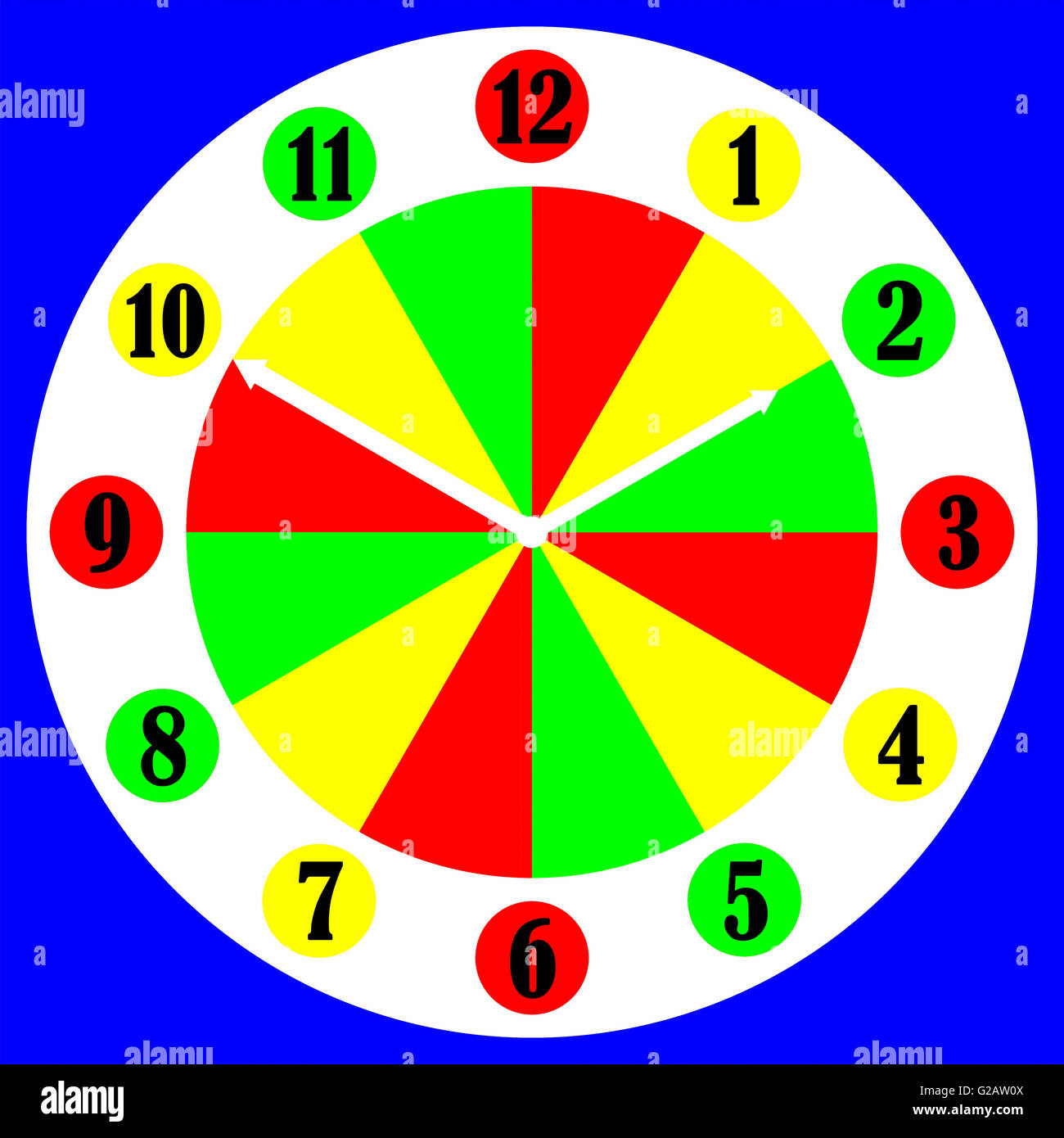Colourful numerical clock face Stock Photo